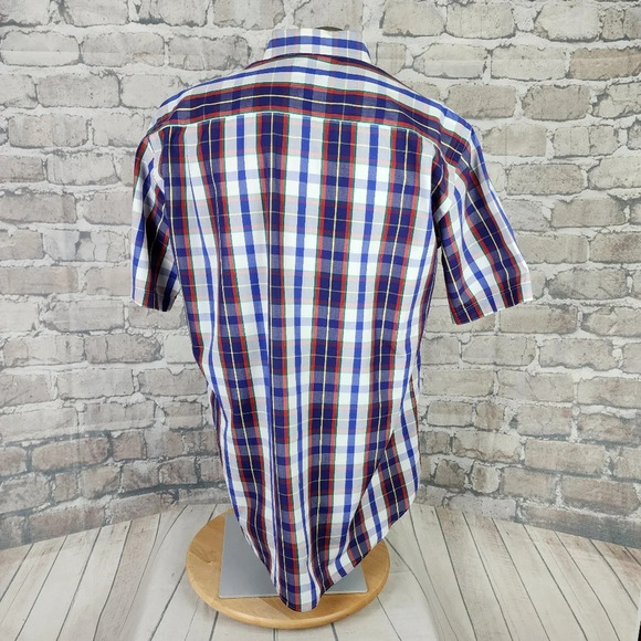Paul & Shark Yachting Plaid Short Sleeve Button Front Shirt White Blue Size 41 - Picture 10 of 12